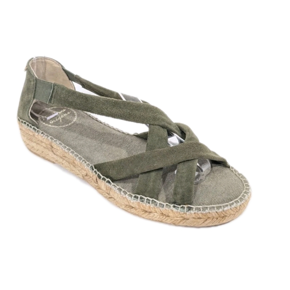 Olive Green Suede Crisscross Espadrille Sandal
